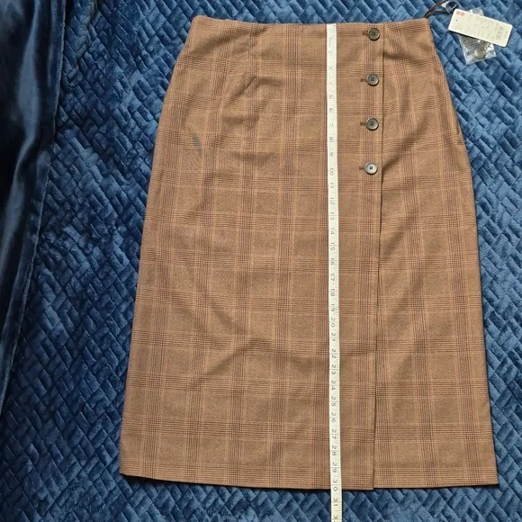 Uniqlo Side Button Checked Wrap Midi Skirt In Brown Size Large! NWT! - Picture 8 of 14